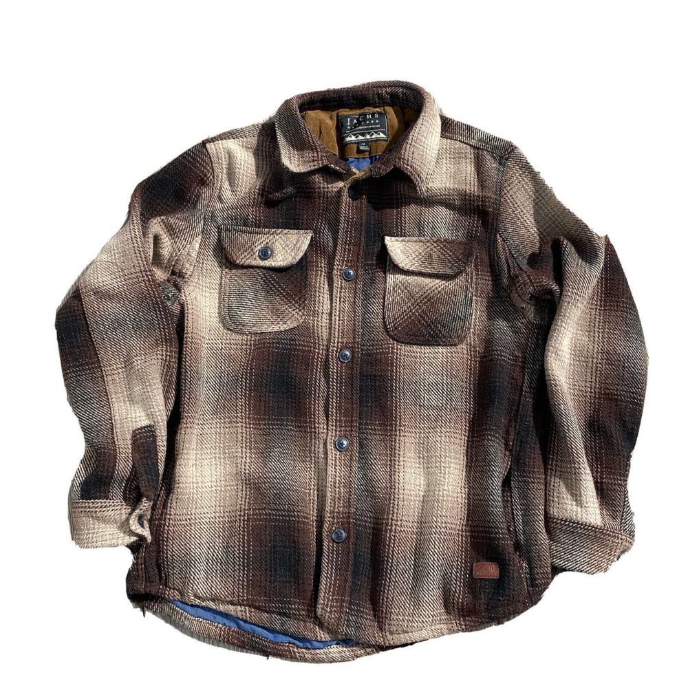 Jachs New York Jacket Flannel Mens M Brown Plaid Long Sleeve Pockets